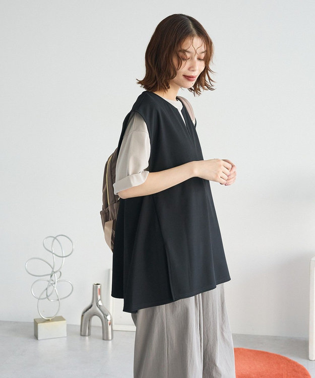 Green Parks リップルフレアベスト Black