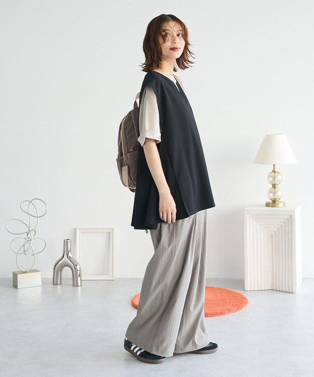 Green Parks リップルフレアベスト Black