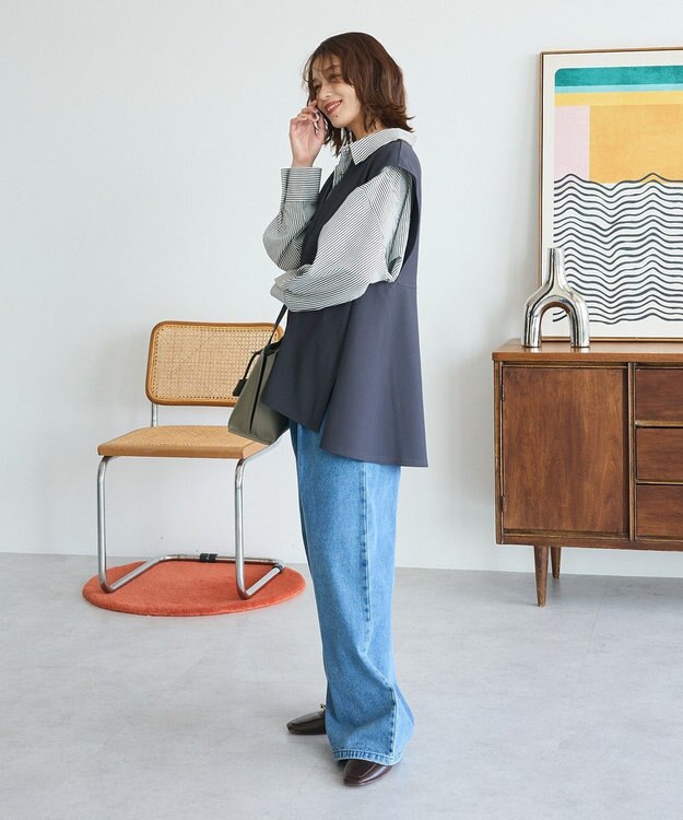 Green Parks リップルフレアベスト Charcoal Gray