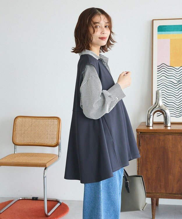 Green Parks リップルフレアベスト Charcoal Gray