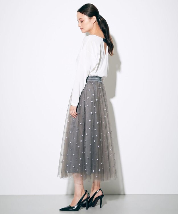 GRACE CONTINENTAL ブーツプリントチュールスカート グレー