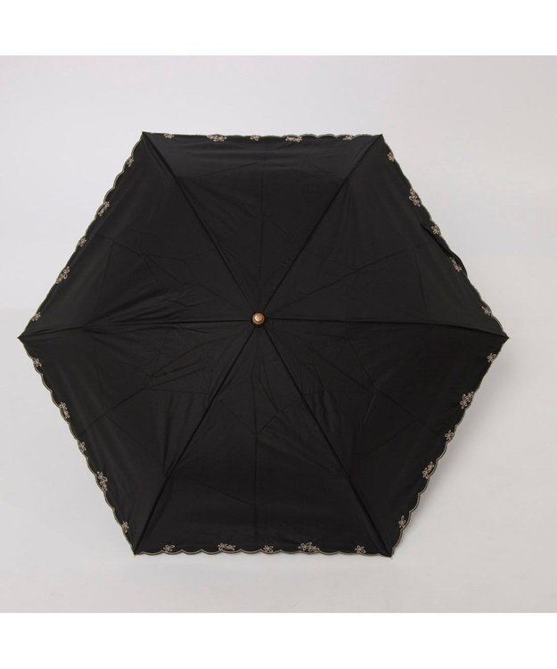 UNBILLION カシュネ cachenez /【晴雨兼用　日傘　UVカット率・遮光率100％生地使用 】PUプチフラワー刺繍ミニ折りたたみ傘 ブラック