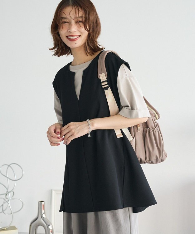 Green Parks リップルフレアベスト Black