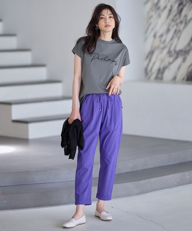 ANY 【汗ジミ防止加工】シルケットスムースフレンチスリーブ刺繍ロゴTシャツ チャコール