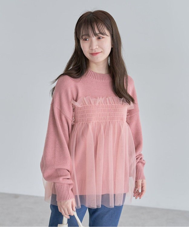 Green Parks ・ＡＮＤＳＥＡＲＣＨ　チュールレイヤードニット Pink