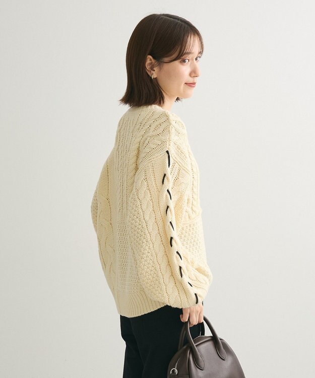 Green Parks 変形ケーブルニットプルオーバー Ivory