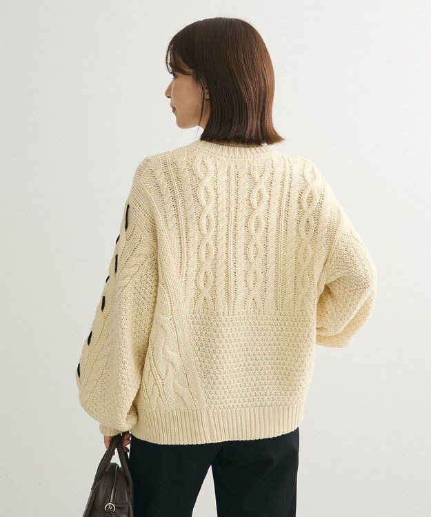 Green Parks 変形ケーブルニットプルオーバー Ivory