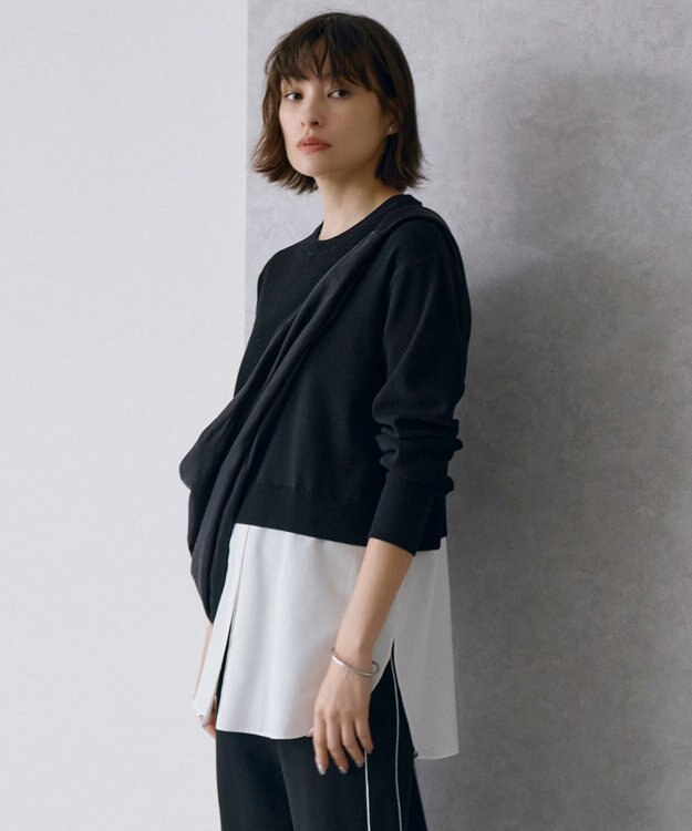 ICB L 【WEB&一部店舗限定カラーあり】クロスコンビ ニットプルオーバー ブラック系