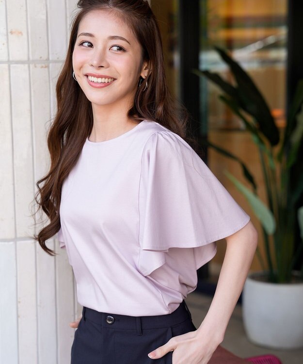 ANY SIS S 【シルクタッチさら魅せTシャツ】袖フレア プルオーバー ラベンダー
