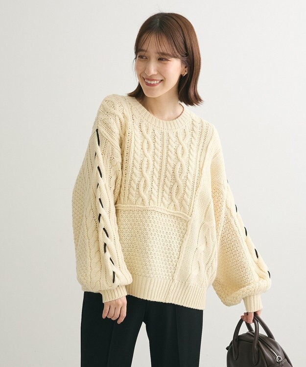 Green Parks 変形ケーブルニットプルオーバー Ivory