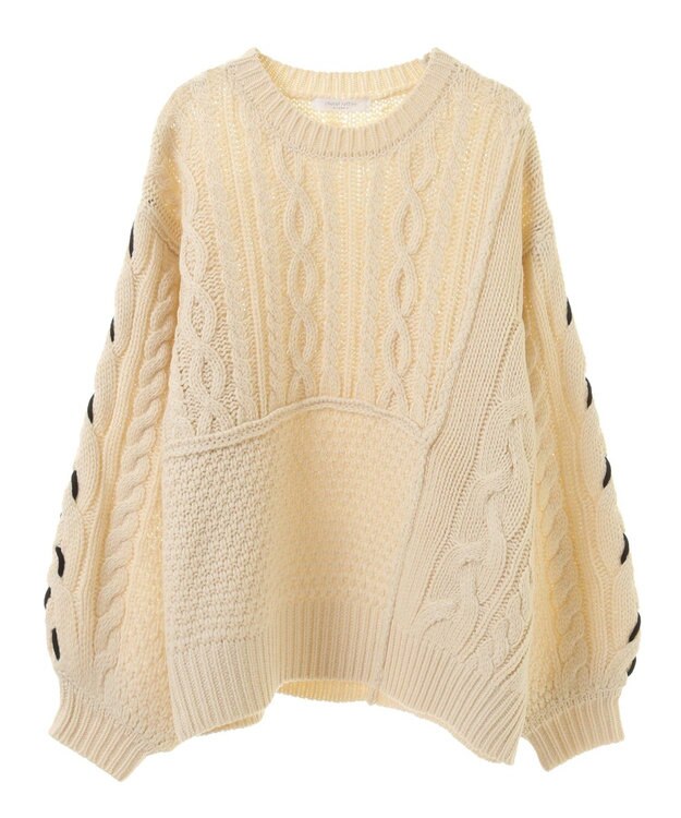 Green Parks 変形ケーブルニットプルオーバー Ivory