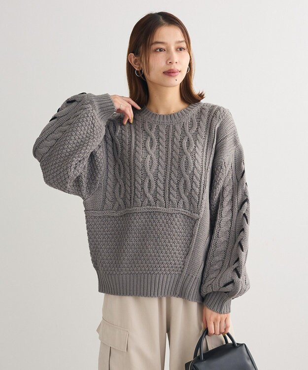 Green Parks 変形ケーブルニットプルオーバー Gray