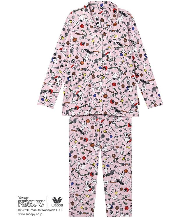 WACOAL PEANUTS パジャマ 長袖 長ズボン 綿100%(本体) スヌーピー レディース FDX562 /ワコール ピンク
