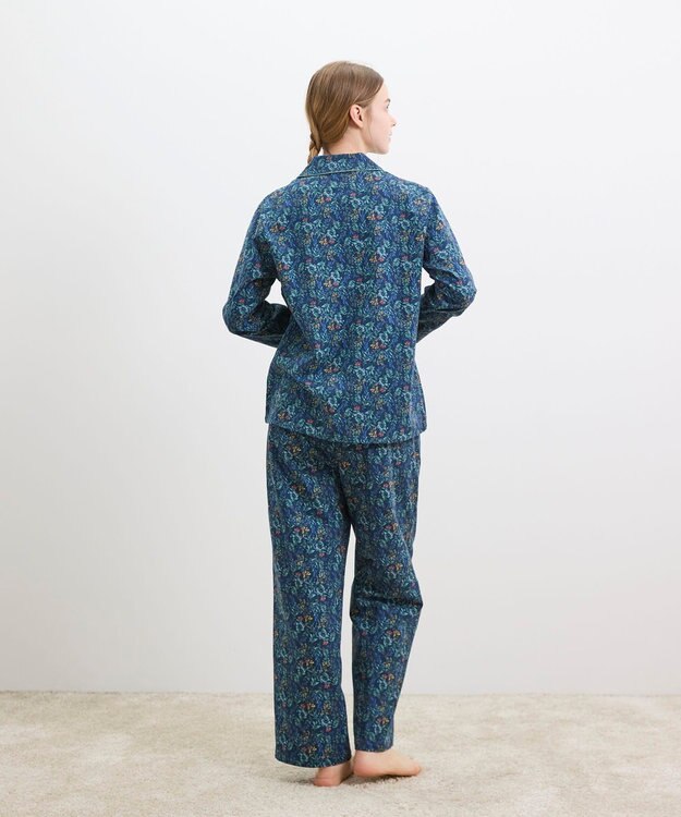 une nana cool 【綿100%】ビエラ微起毛小花柄 長袖開襟パジャマ ネイビー