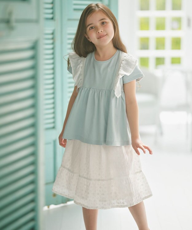 組曲 KIDS 【110-140cm】ラッフルレースフリル Tシャツ アクアミント系
