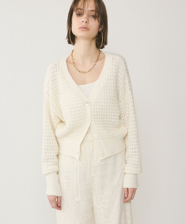GRACE CONTINENTAL ワッフルショートニットカーディガン ホワイト