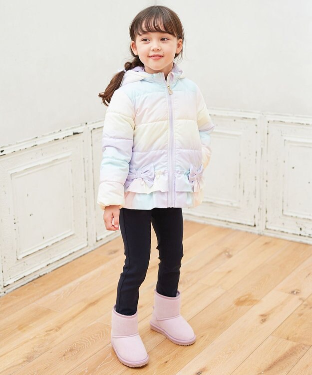 ANY KIDS 【洗濯機OK】中綿リボンコート レインボー