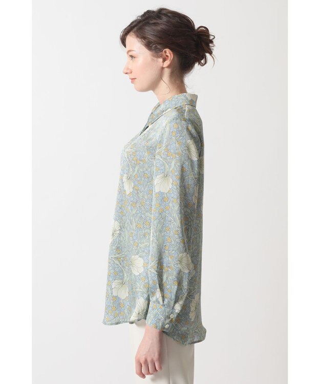 DAKS ボタニカルプリントブラウス ライトブルー
