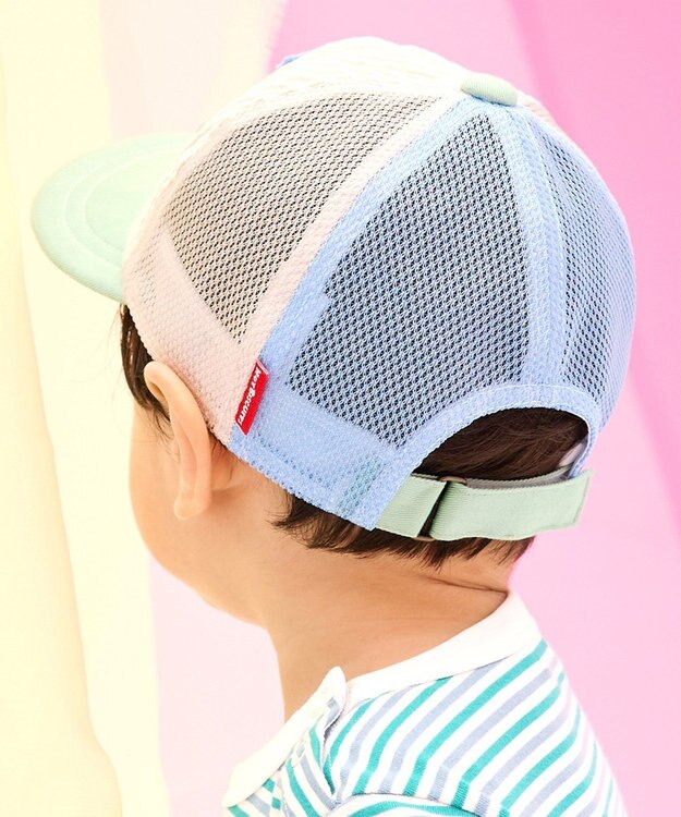 MIKI HOUSE HOT BISCUITS 【44-54cm】 ストライプ ロゴメッシュキャップ ベージュ