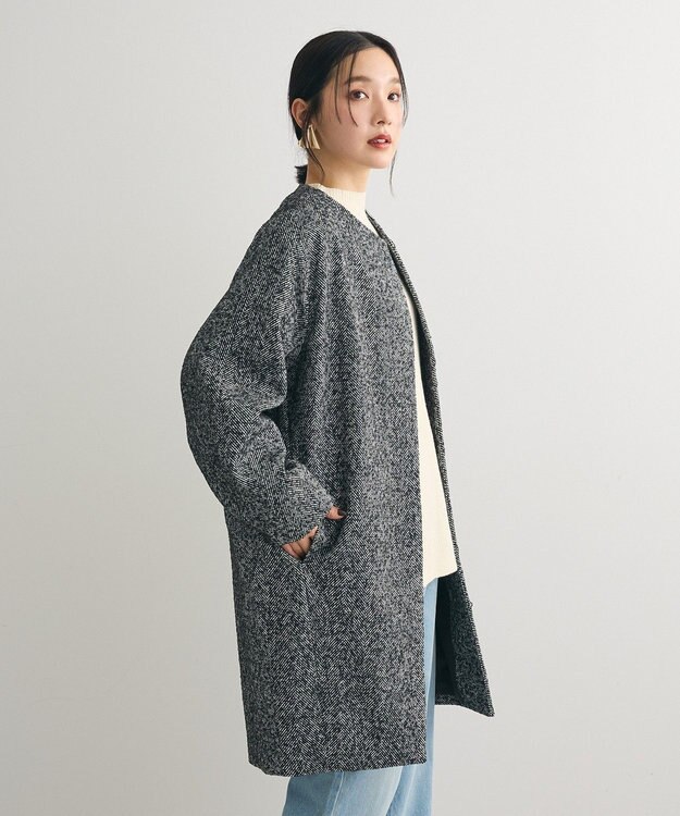 Green Parks ヘリンボーンノーカラーコート Herringbone