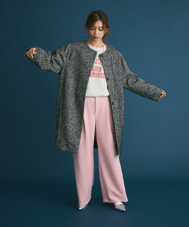 Green Parks ヘリンボーンノーカラーコート Herringbone