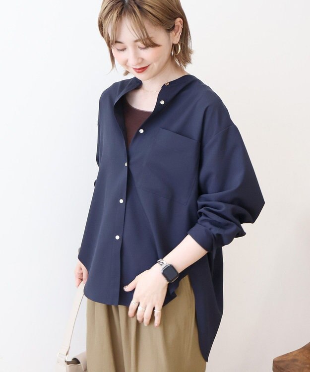 AMERICAN HOLIC 金ボタンバックシャンロングシャツ Navy