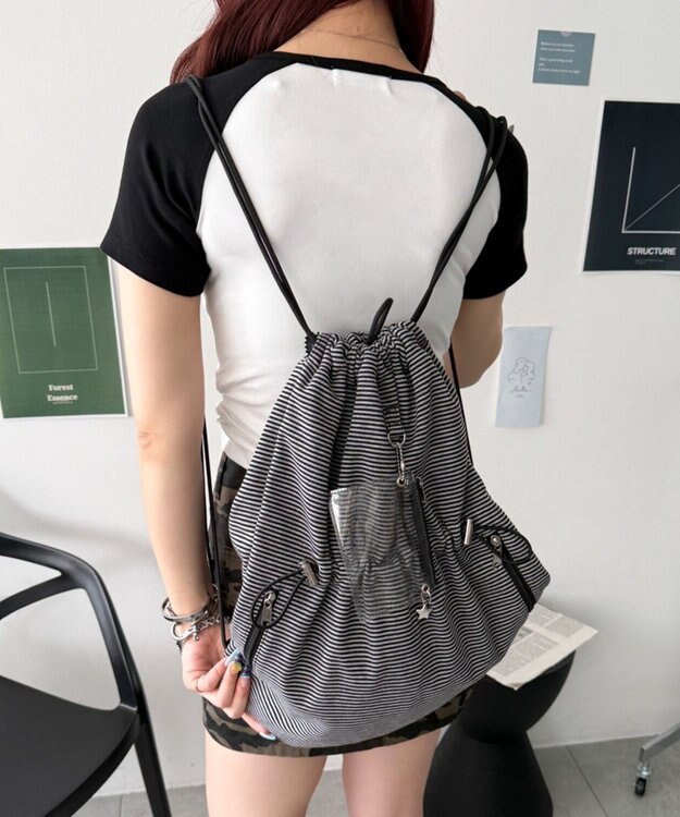 WEGO クリアポーチ付きナップサック ブラックボーダー