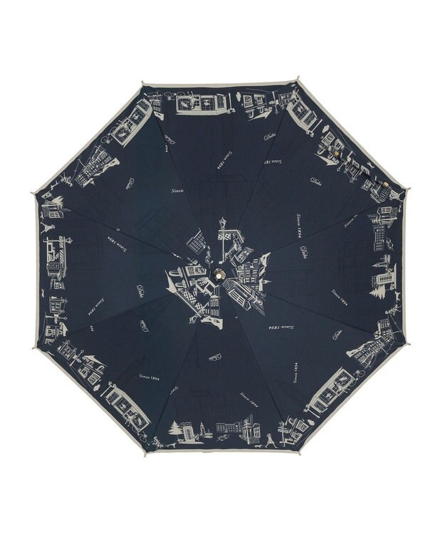 MOONBAT DAKS(ダックス) 晴雨兼用日傘 長傘 街並み フワクール生地使用 ネイビーブルー