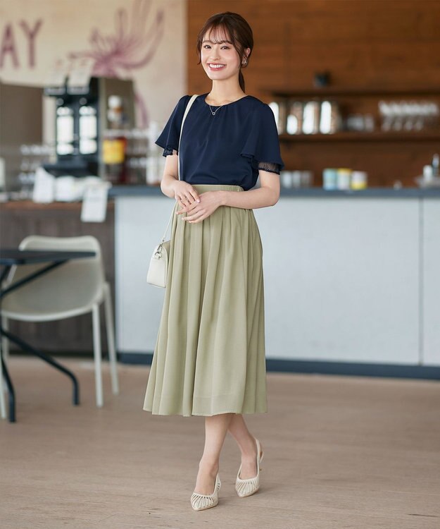 Tiaclasse L 【セットアップ対応・洗える】シアーチェックフレアスカート ミント
