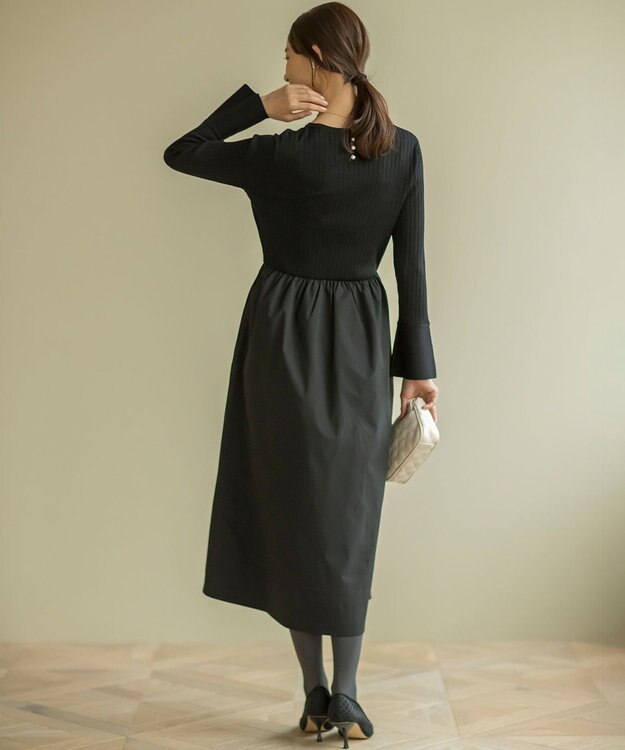 組曲 【WEB限定】リブニットコンビワンピース ブラック×ブラック系