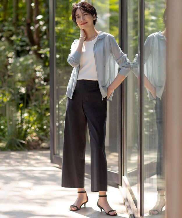 J.PRESS LADIES L 【セットアップ対応・洗える・撥水・防汚】コットンFITTYシャーク ワイド アンクル パンツ ブラック系