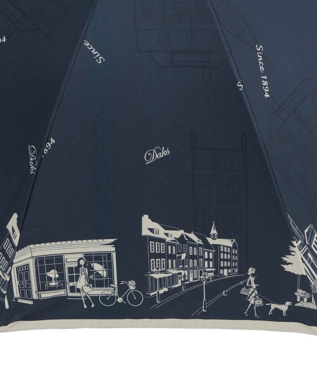 MOONBAT DAKS(ダックス) 晴雨兼用日傘 長傘 街並み フワクール生地使用 ネイビーブルー