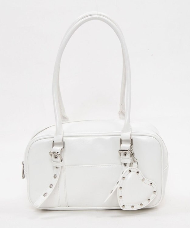 WEGO スタッズハートチャーム付きハトメボストン ホワイト