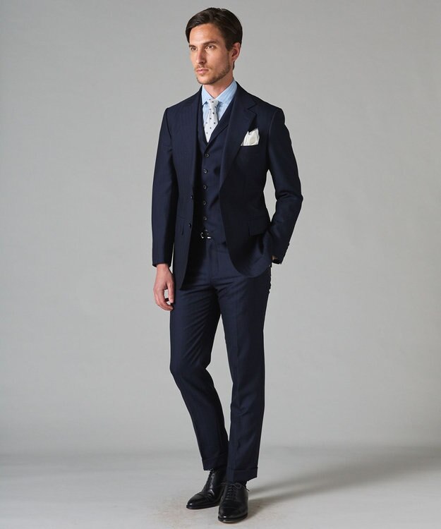 GOTAIRIKU 春夏向け【形態安定】SUMMERPREMIUMPLEATS_スモールワイドカラー 長袖ドレスシャツ（ストライプ/チェック） サックスブルー系1