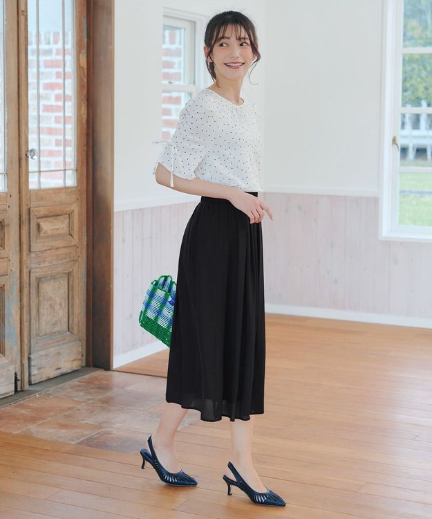 Tiaclasse L 【セットアップ対応・洗える】シアーチェックフレアスカート ブラック