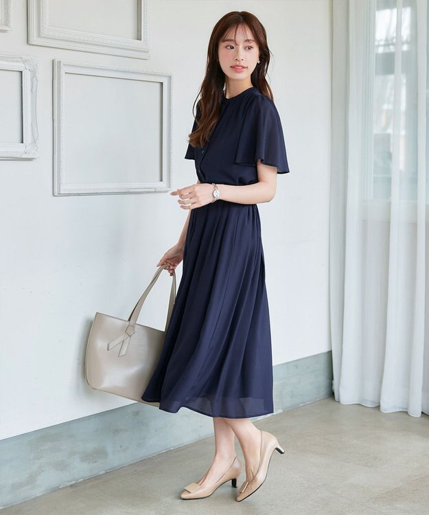 Tiaclasse L 【セットアップ対応・洗える】シアーチェックフレアスカート ネイビー