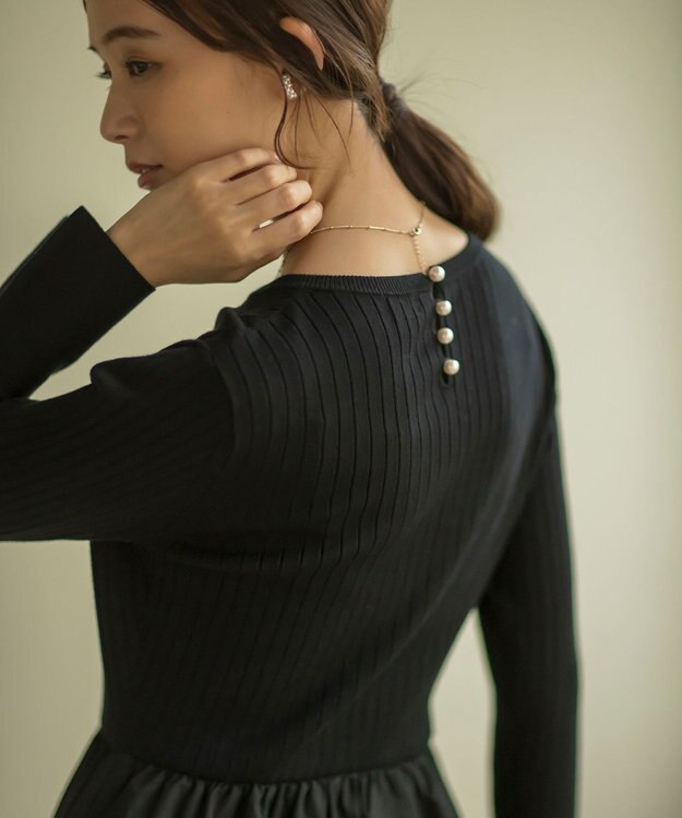 組曲 【WEB限定】リブニットコンビワンピース ブラック×ブラック系