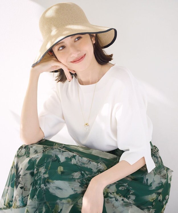 ANY SIS 【UVカット・洗える】リボンブレード ハット アイボリーベージュ×ネイビー