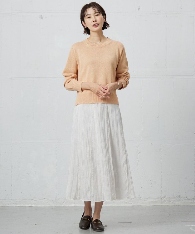 J.PRESS LADIES S 【洗える】リンクルリッド フレアー スカート アイボリー系