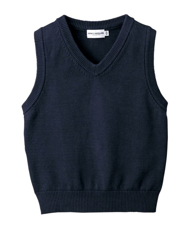 MIKI HOUSE HOT BISCUITS 【ミキハウス】【100-140cm】 綿ニットVネックベスト(男の子用) 紺