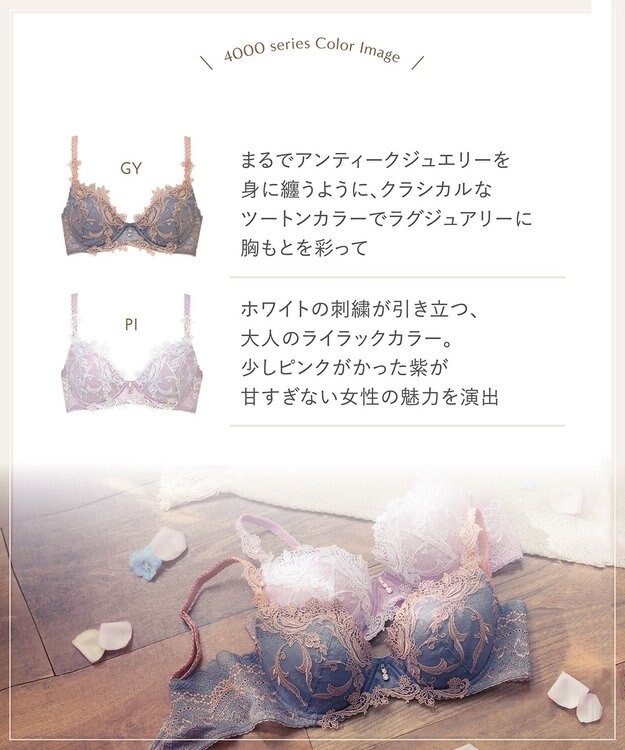 Wing ブラジャー ふっくら、まる胸メイク 背中すっきり 【4000シリーズ】 ブラ PB4000 ウイング／ワコール グレー