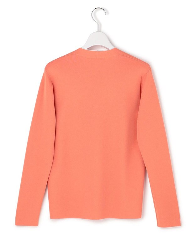 ICB L シンセティックフルニードル Vネックニット ライトコーラル×トープライン