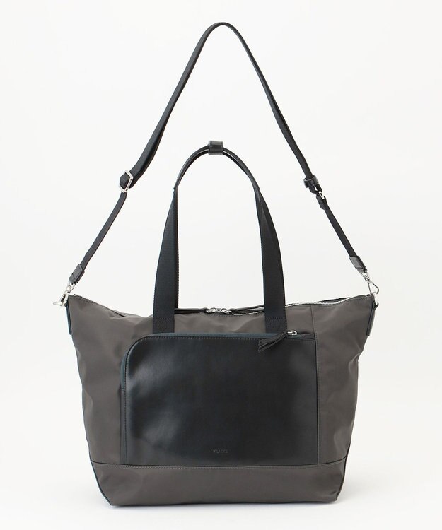 Y'SACCS ナイロン×リサイクルレザー　コンビマルチトート グレー