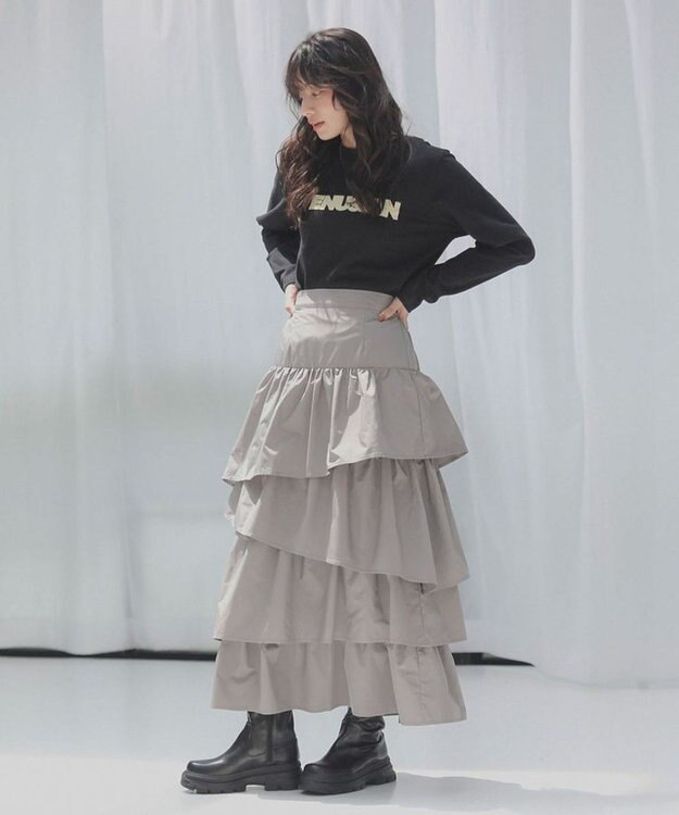 Green Parks ・ＥＬＥＮＣＡＲＥ　ＤＵＥ　ランダムティアードスカート Gray Beige