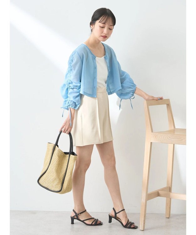 earth music&ecology キラキラシアーギャザーシャツ Blue