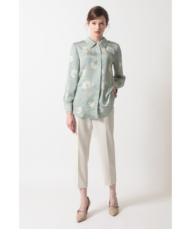DAKS ボタニカルプリントブラウス ライトブルー