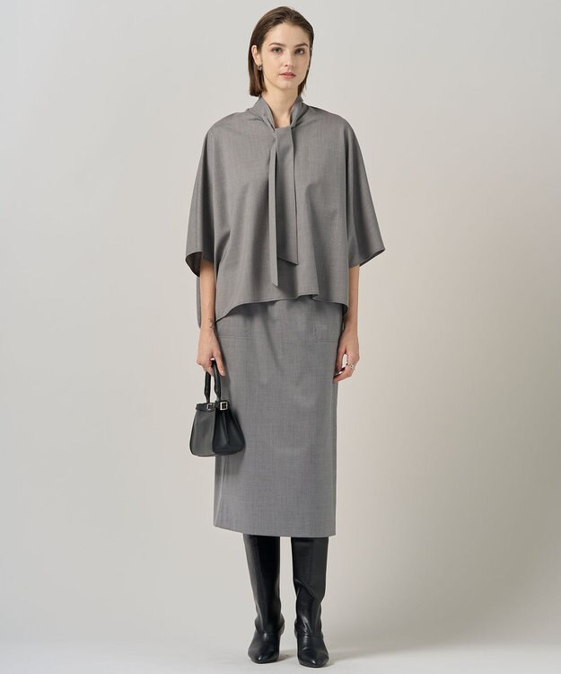 ICB L 【洗える】T/Wブロード ボウタイブラウス ライトグレー系