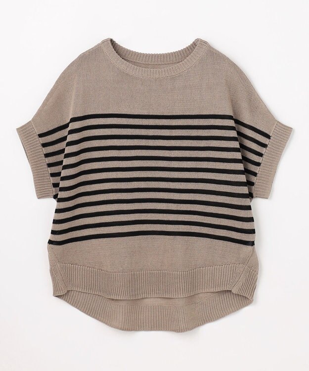 ANY ラミータッチオーバーニット ベージュ×ブラックボーダー