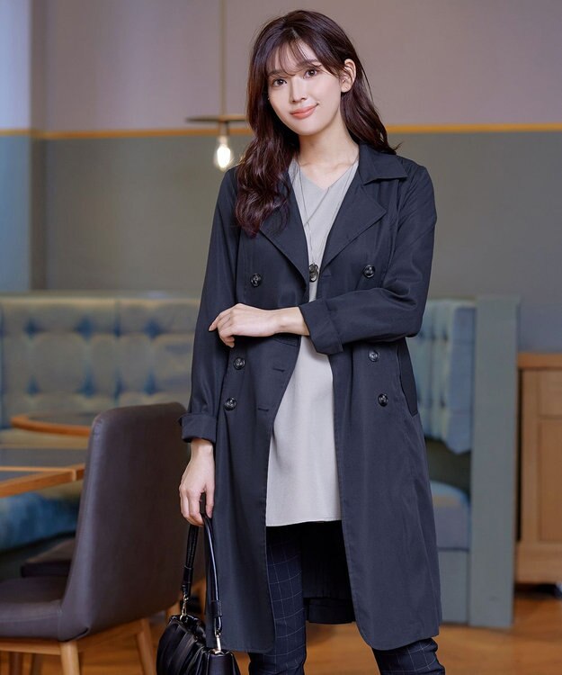 Tiaclasse L 【洗える】リボンベルト付きトレンチコート ネイビー