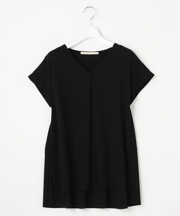 自由区 【XSサイズ~/洗える】ドレーピーポンチフレンチスリーブ カットソー ブラック系